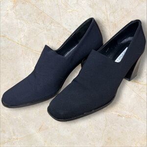 Vintage 90s Donald J Pliner slip on chunky block heeled neoprene shoe black 7.5